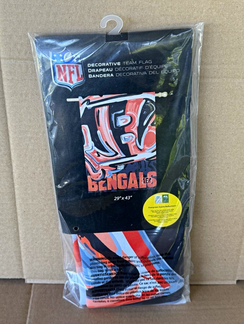 Evergreen NFL Cincinnati Bengals Decorative Team Flag 29" x 43" Black Orange